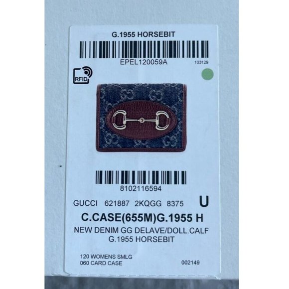 Gucci Horsebit 1955 GG Card Case Wallet Brown Leather Denim Italy New - Picture 6 of 6